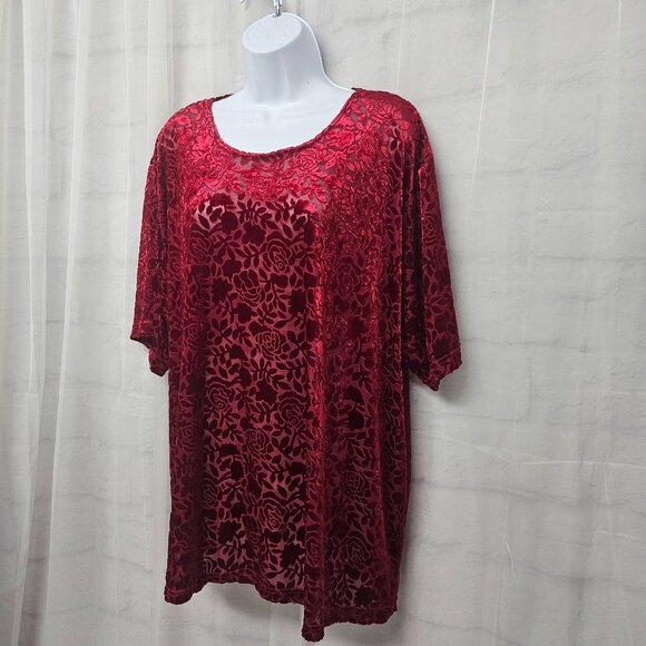 Vintage Lane Bryant Tee Velour Flocked Sheer Goth Whimsigoth Burnout Red 26/28 - Picture 4 of 9